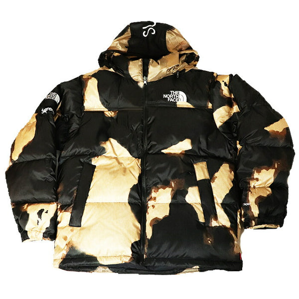2021AW Supreme × THE NORTH FACE Bleached Denim Print Nuptse Jacket Black