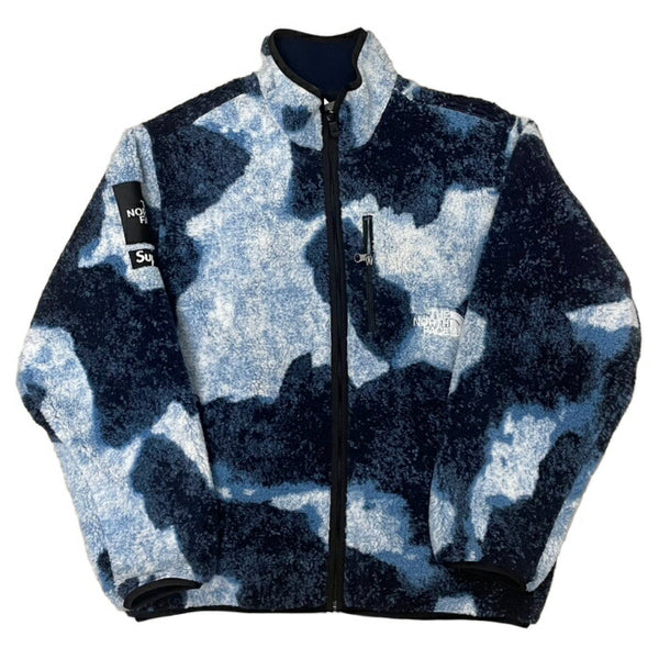 2021AW Supreme × THE NORTH FACE Bleached Denim Print Fleece Jacket Blue
