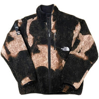 2021AW Supreme × THE NORTH FACE Bleached Denim Print Fleece Jacket Black