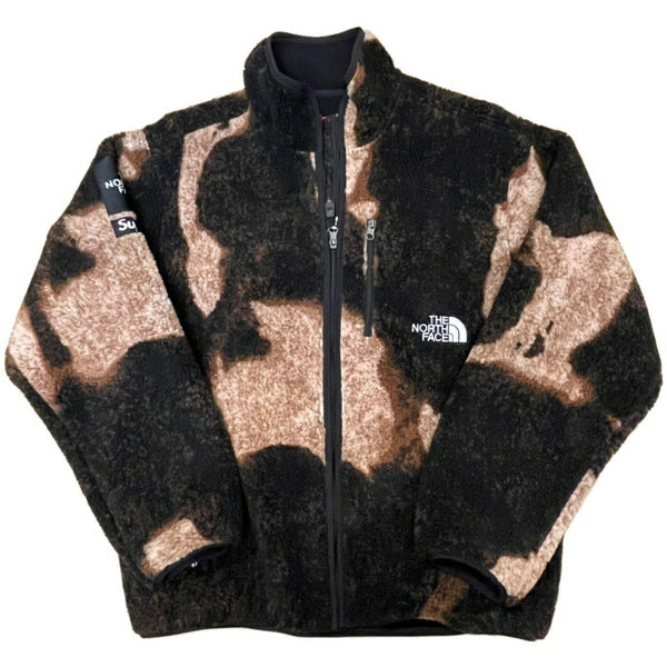 2021AW Supreme × THE NORTH FACE Bleached Denim Print Fleece Jacket Black